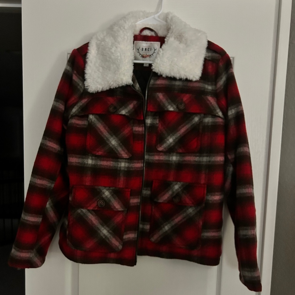 BNCI flannel jacket with fuzzy collar. Size large
